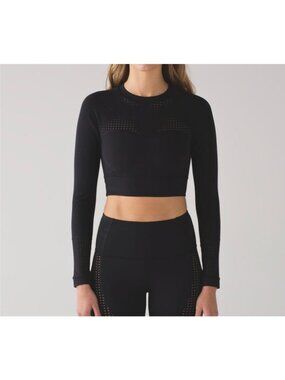 NWT Lululemon Paddle Times Crop Top Black 10 Perforated Kayak SUP NEW Swim
